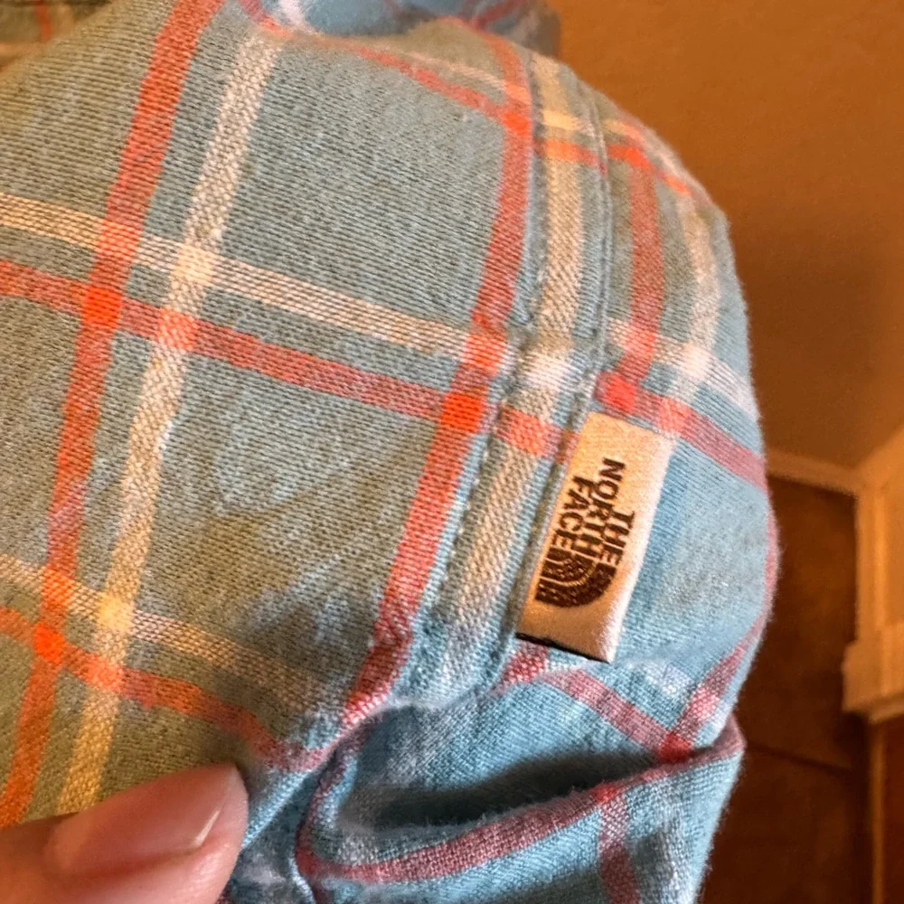 The North Face Light Blue Plaid Short-Sleeve Button-Down Shirt